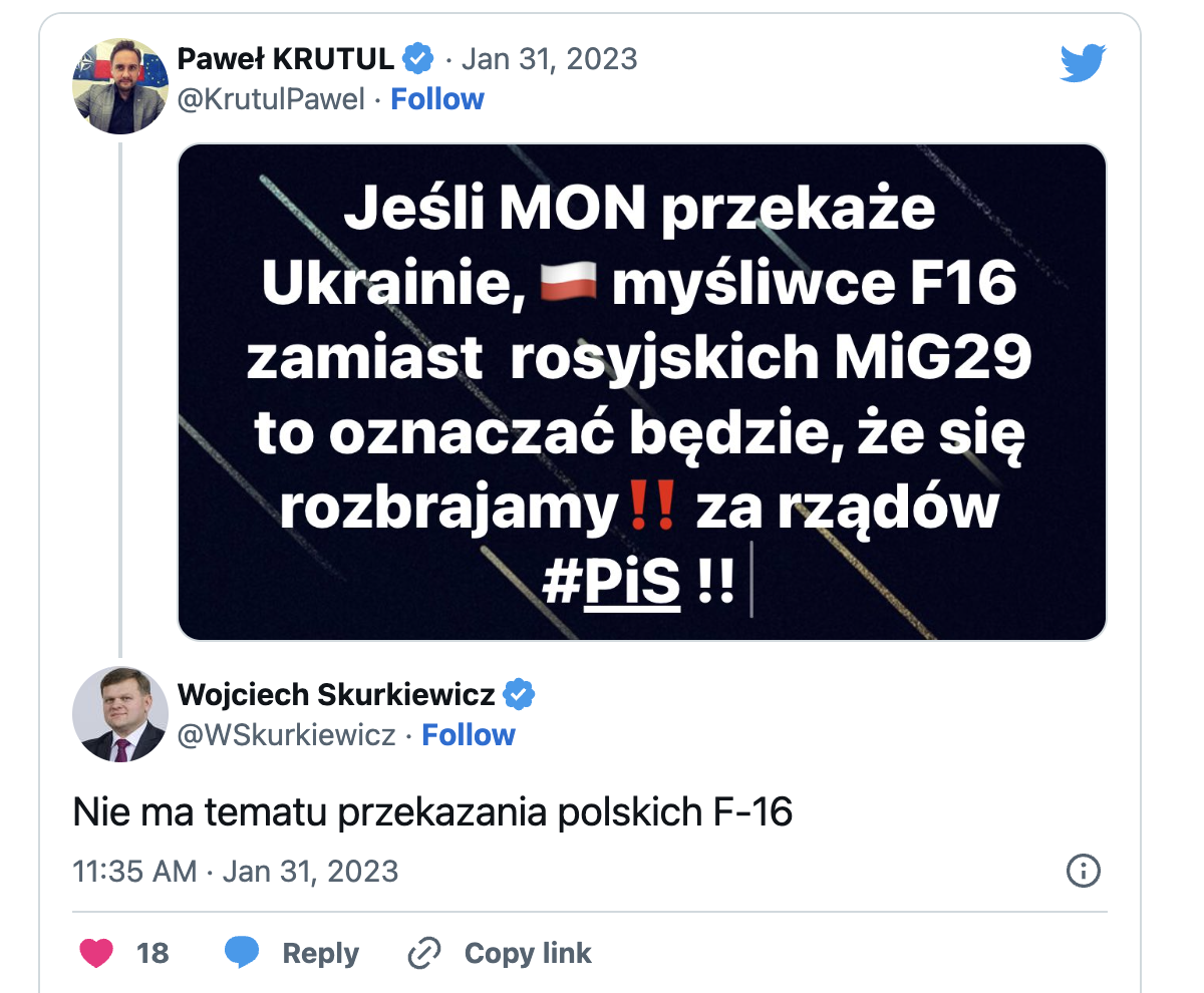 В Польше ответили, ведут ли переговоры по передаче Украине самолетов F-16